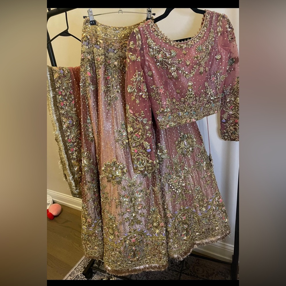 Designer Embellished Pink and Gold Lehenga Set